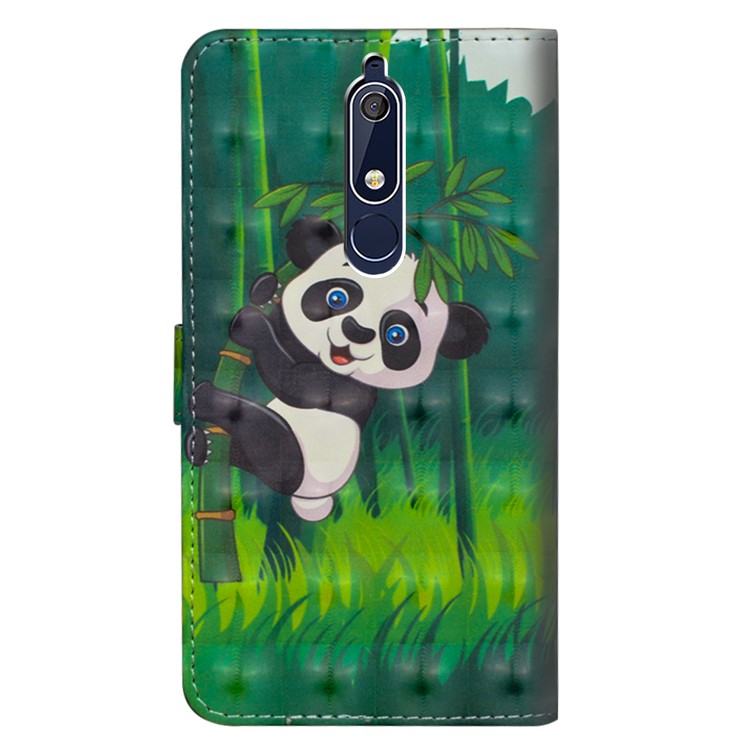 Pattern Printing Light Spot Decor Wallet Stand Leather Flip Mobile Phone Casing for Nokia 5.1 - Panda-5