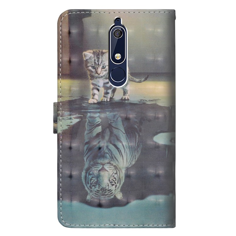 Pattern Printing Light Spot Decor Wallet Stand Leather Flip Cell Phone Cover for Nokia 5.1 - Cat-5