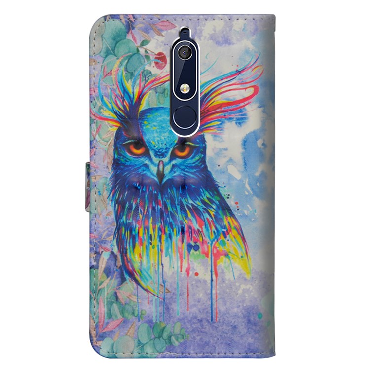 Pattern Printing Light Spot Decor Wallet Stand Leather Flip Case for Nokia 5.1 - Colorful Owl-5