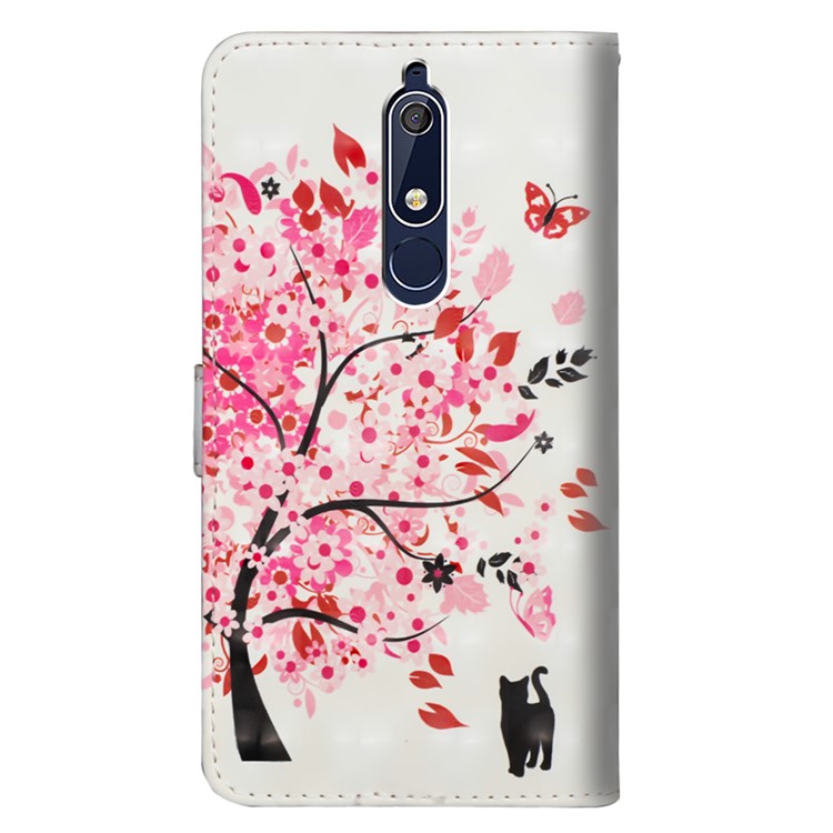 Pattern Printing Light Spot Decor Wallet Stand Leather Flip Cover for Nokia 5.1 - Flowered Tree-5