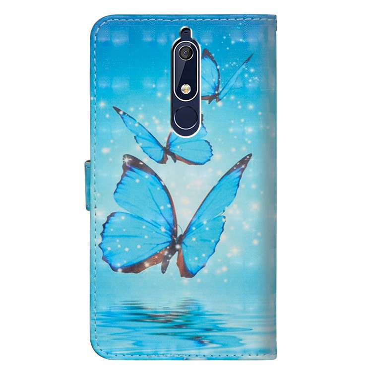 Pattern Printing Light Spot Decor Wallet Stand Leather Protective Shell for Nokia 5.1 - Blue Butterfly-5