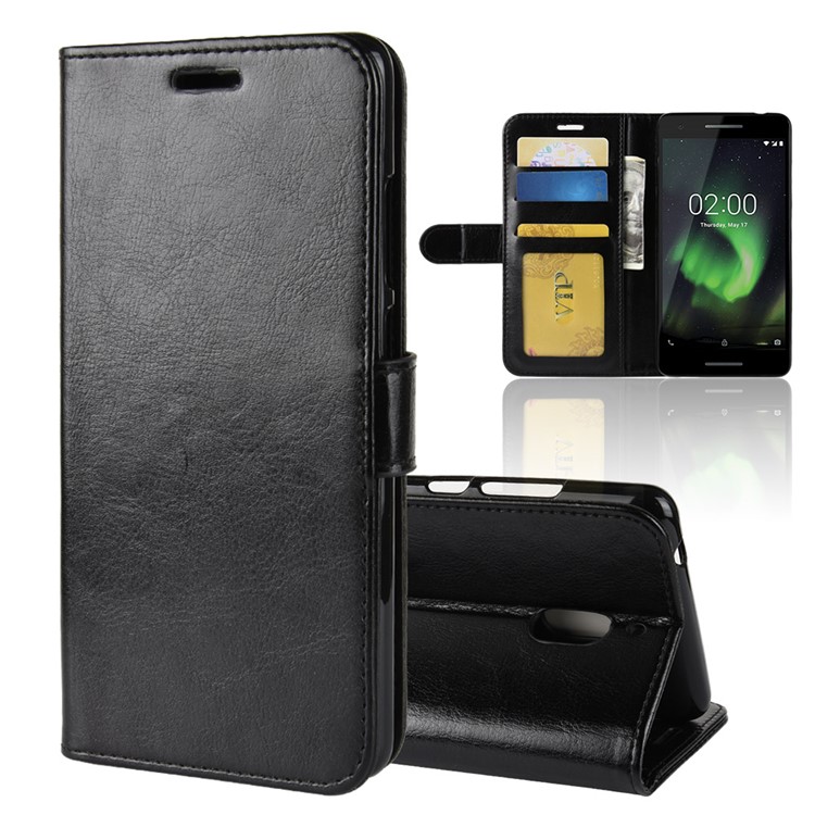 Crazy Horse Texture Wallet Stand Leather Phone Case for Nokia 2.1 - Black-1