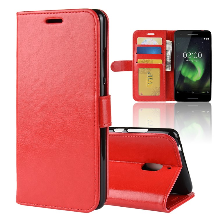 Crazy Horse Texture Wallet Stand Leather Phone Shell for Nokia 2.1 - Red-1
