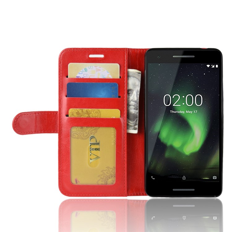 Crazy Horse Texture Wallet Stand Leather Phone Shell for Nokia 2.1 - Red-6