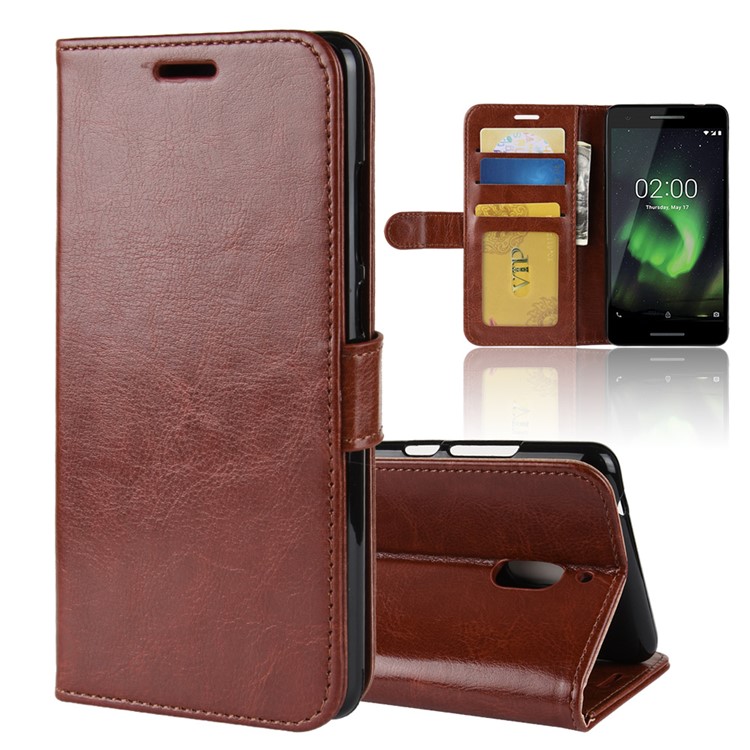 Crazy Horse Texture Wallet Stand Leather Mobile Casing for Nokia 2.1 - Brown-2