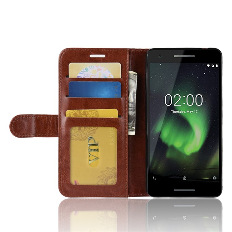 Crazy Horse Texture Wallet Stand Leather Mobile Casing for Nokia 2.1 - Brown-4