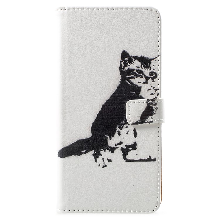 For Nokia 5.1 Pattern Printing Leather Folio Wallet Stand Casing - Black and White Cat-2