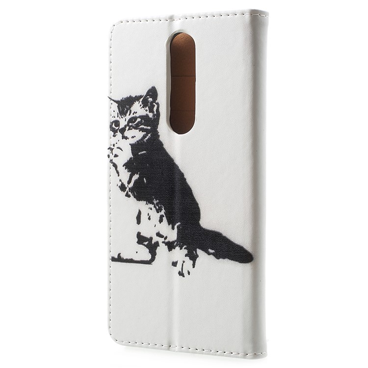 For Nokia 5.1 Pattern Printing Leather Folio Wallet Stand Casing - Black and White Cat-3