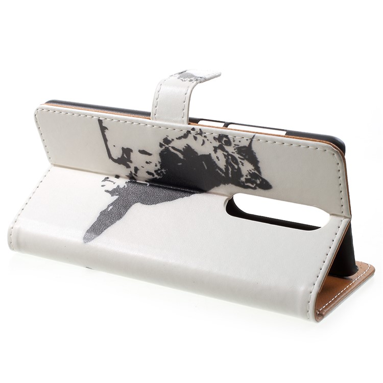 For Nokia 5.1 Pattern Printing Leather Folio Wallet Stand Casing - Black and White Cat-4