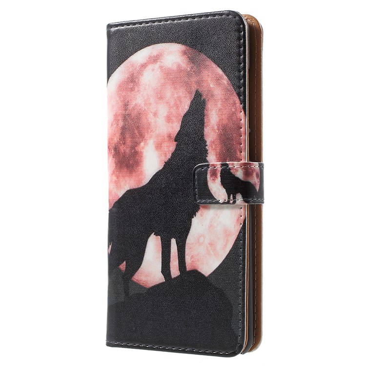 For Nokia 5.1 Pattern Printing Leather Folio Wallet Stand Case - Wolf Howling at the Moon-2