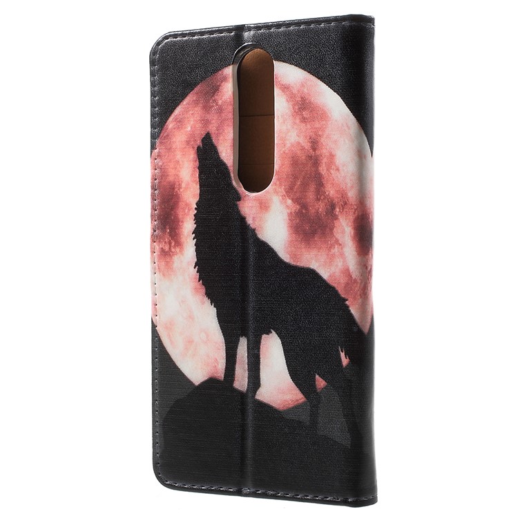 For Nokia 5.1 Pattern Printing Leather Folio Wallet Stand Case - Wolf Howling at the Moon-3