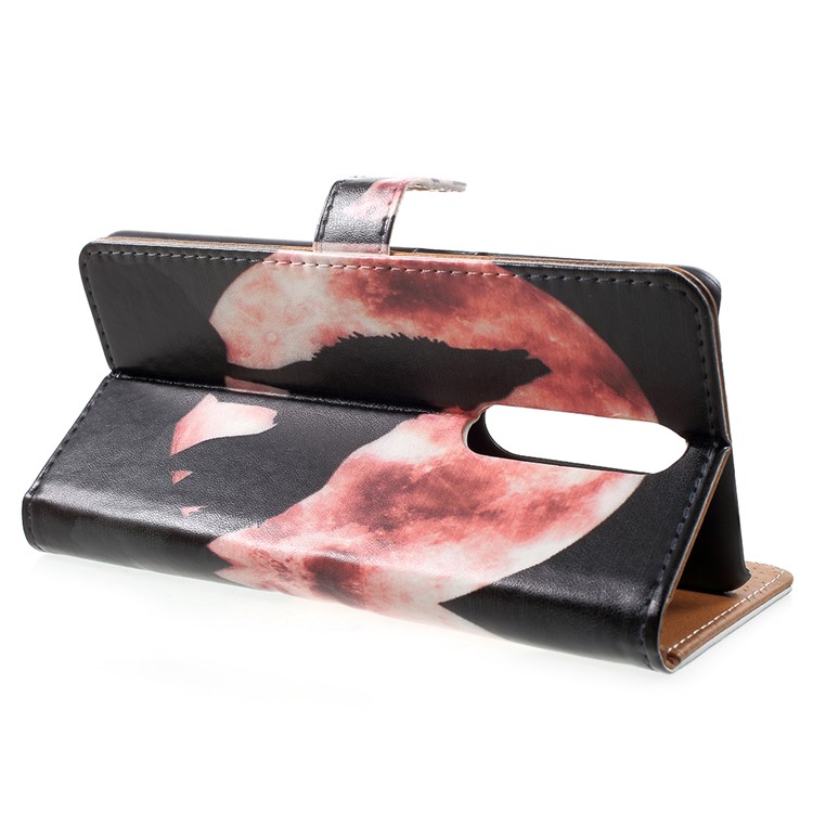 For Nokia 5.1 Pattern Printing Leather Folio Wallet Stand Case - Wolf Howling at the Moon-4
