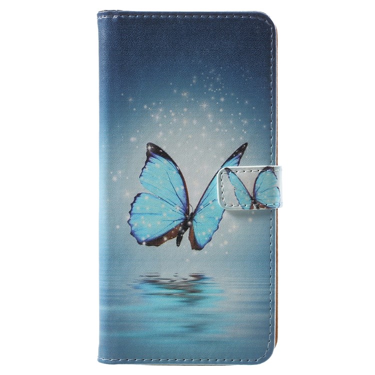Para Nokia 5.1 Padrão De Impressão De Couro Folio Wallet Stand Cover - Borboleta Azul-1