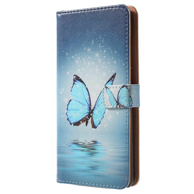 Para Nokia 5.1 Padrão De Impressão De Couro Folio Wallet Stand Cover - Borboleta Azul-2