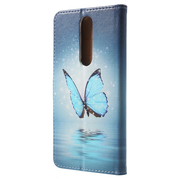 Para Nokia 5.1 Padrão De Impressão De Couro Folio Wallet Stand Cover - Borboleta Azul-3