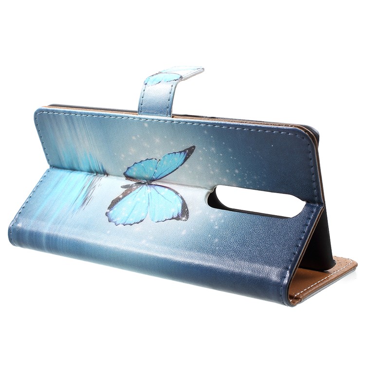 Para Nokia 5.1 Padrão De Impressão De Couro Folio Wallet Stand Cover - Borboleta Azul-4