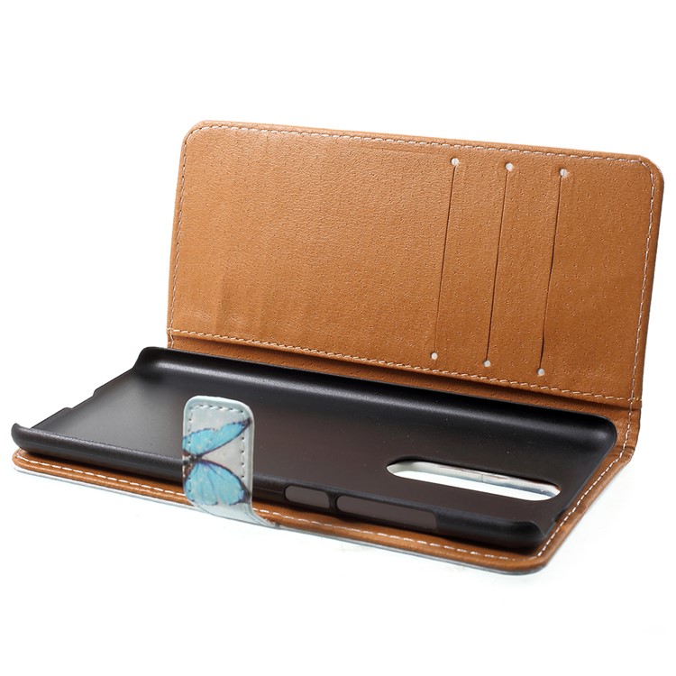 Para Nokia 5.1 Padrão De Impressão De Couro Folio Wallet Stand Cover - Borboleta Azul-5