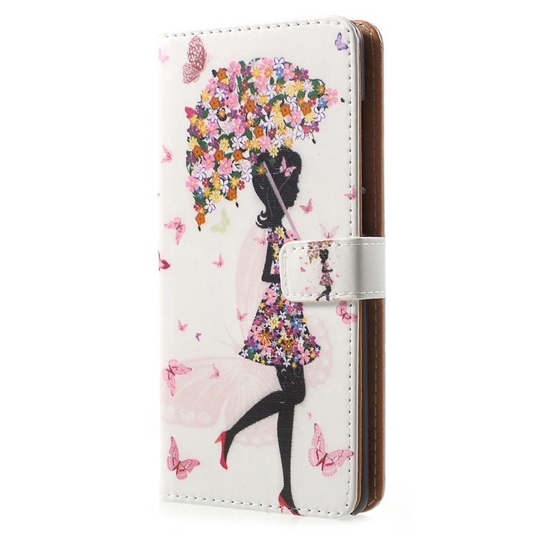 For Nokia 5.1 Pattern Printing Leather Folio Wallet Stand Cellphone Case - Flowered Girl Holding Umbrella-2