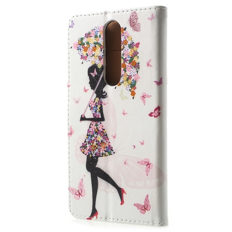 For Nokia 5.1 Pattern Printing Leather Folio Wallet Stand Cellphone Case - Flowered Girl Holding Umbrella-3