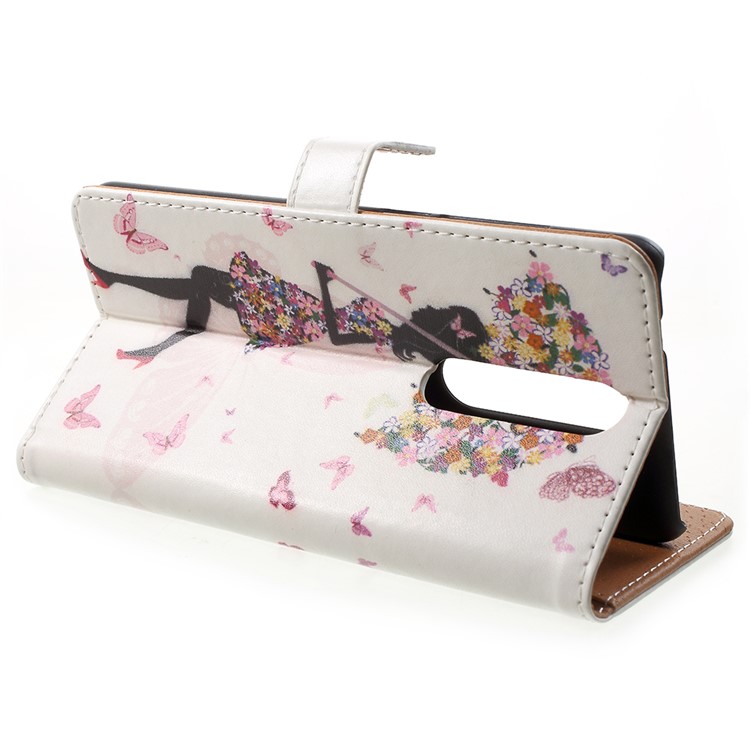 For Nokia 5.1 Pattern Printing Leather Folio Wallet Stand Cellphone Case - Flowered Girl Holding Umbrella-4
