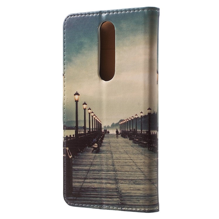 For Nokia 5.1 Pattern Printing Leather Folio Wallet Stand Cellphone Cover - Dock at Sunset-3