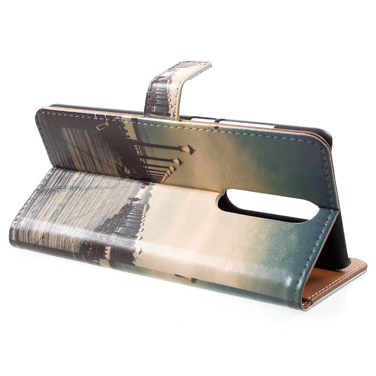 For Nokia 5.1 Pattern Printing Leather Folio Wallet Stand Cellphone Cover - Dock at Sunset-4