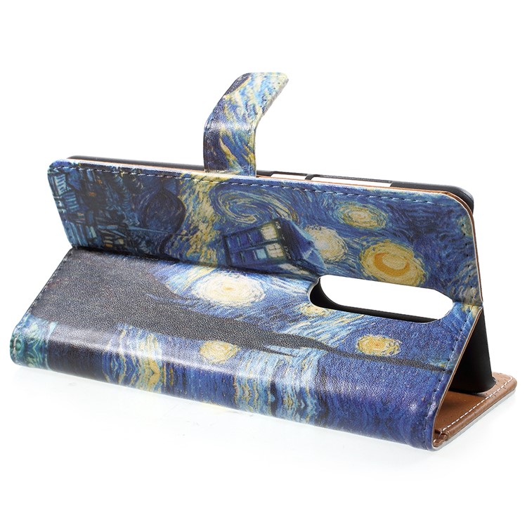 For Nokia 5.1 Pattern Printing Leather Folio Wallet Stand Cellphone Shell - Starry Night-4