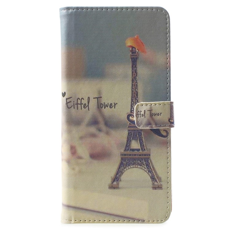 For Nokia 5.1 Pattern Printing Leather Folio Wallet Stand Accessory Phone Case - Eiffel Tower and Mustache-1