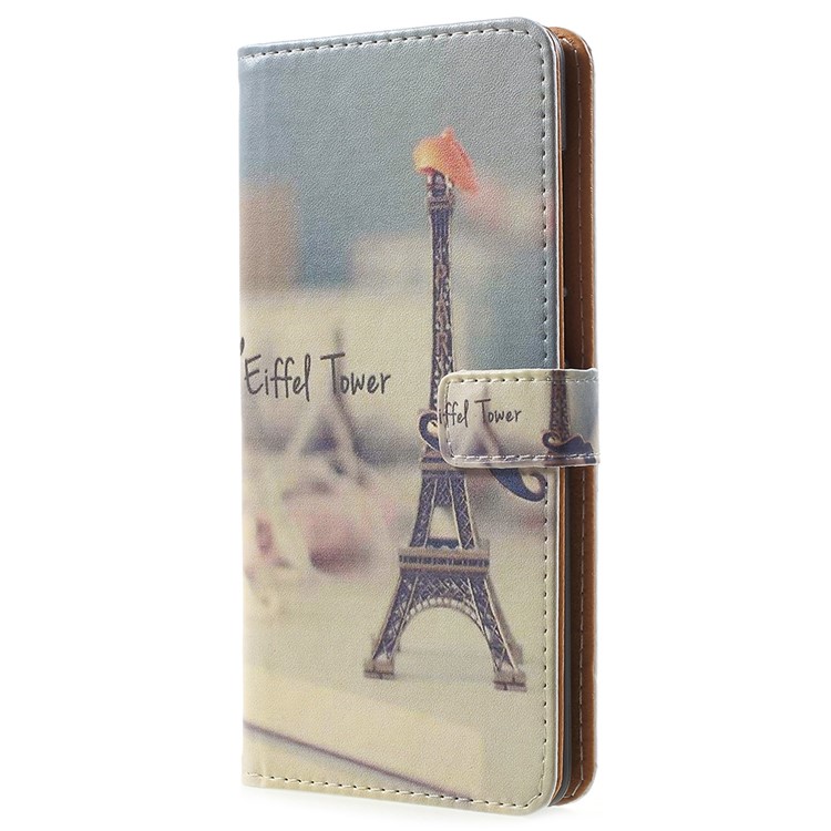 For Nokia 5.1 Pattern Printing Leather Folio Wallet Stand Accessory Phone Case - Eiffel Tower and Mustache-2