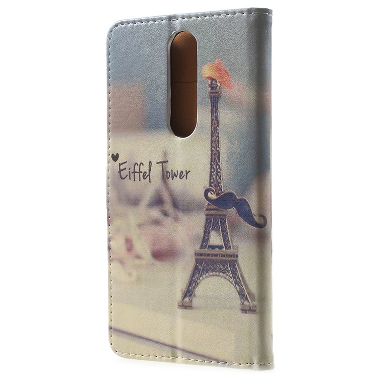 For Nokia 5.1 Pattern Printing Leather Folio Wallet Stand Accessory Phone Case - Eiffel Tower and Mustache-3