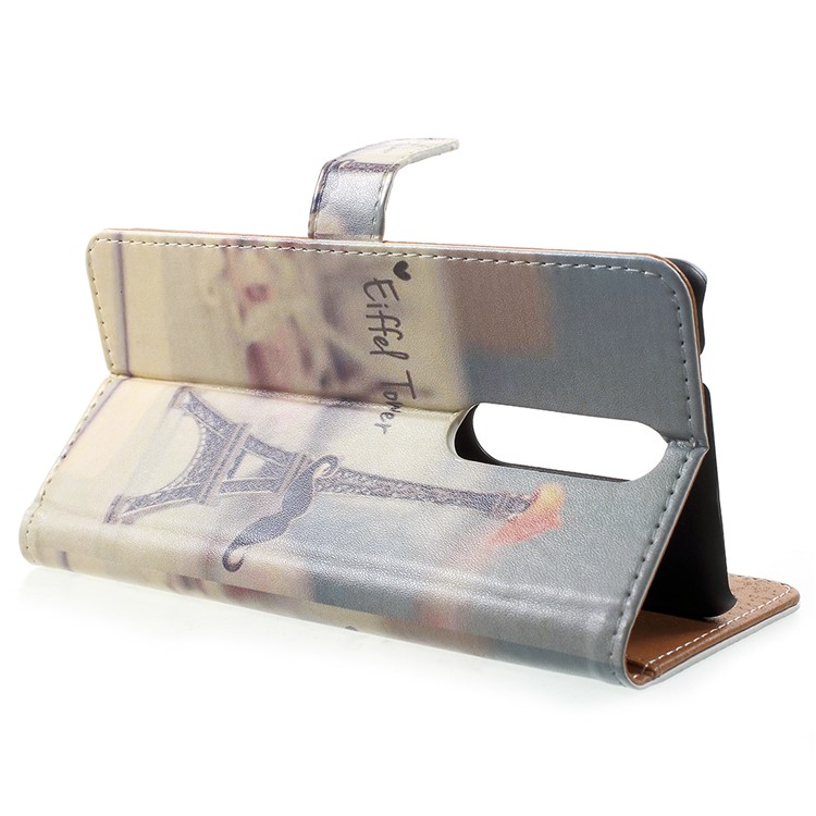 For Nokia 5.1 Pattern Printing Leather Folio Wallet Stand Accessory Phone Case - Eiffel Tower and Mustache-4