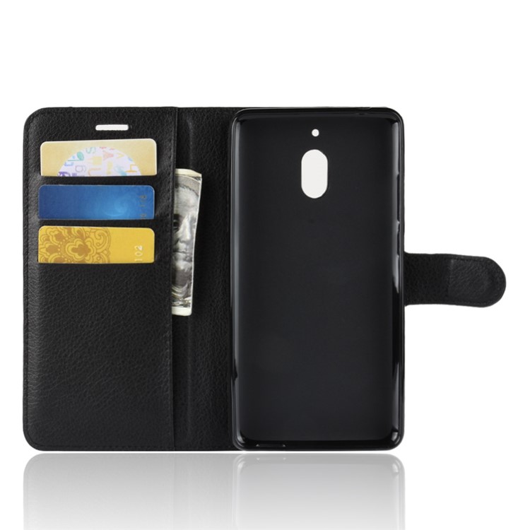 Litchi Skin PU Leather Magnetic Wallet Stand Case for Nokia 2.1 - Black-3