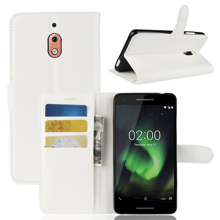Litchi Skin PU Leather Magnetic Wallet Stand Cover for Nokia 2.1 - White-1