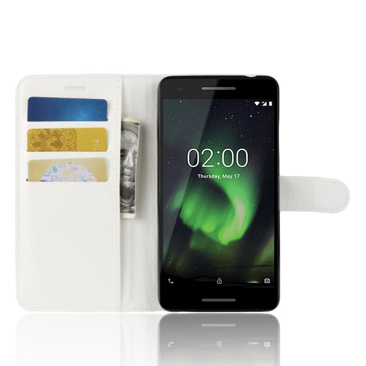 Litchi Skin PU Leather Magnetic Wallet Stand Cover for Nokia 2.1 - White-4