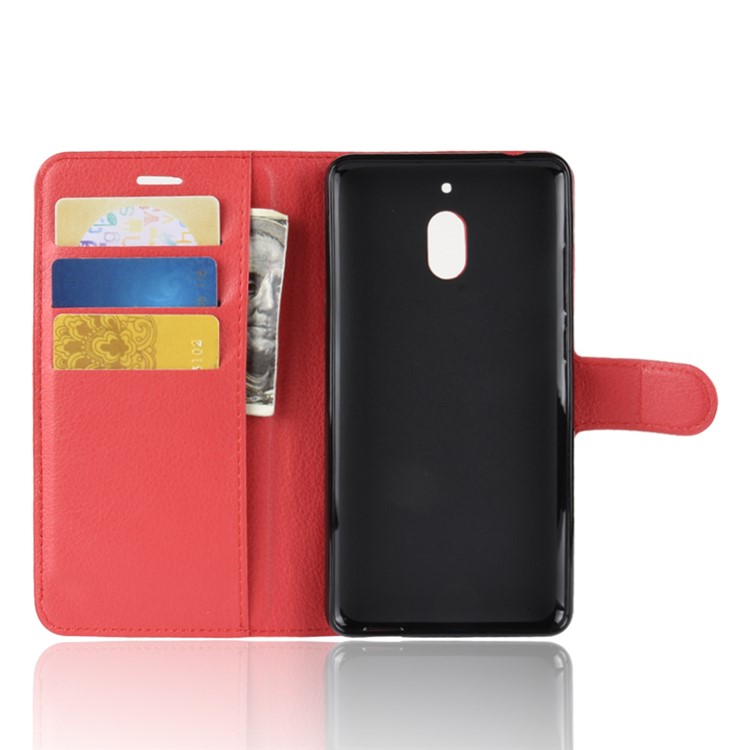 Litchi Skin PU Leather Magnetic Wallet Stand Shell for Nokia 2.1 - Red-3