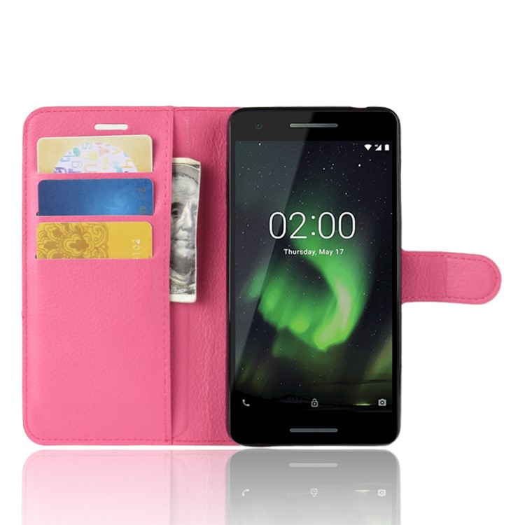Litchi Skin PU Leather Magnetic Wallet Stand Casing for Nokia 2.1 - Rose-4