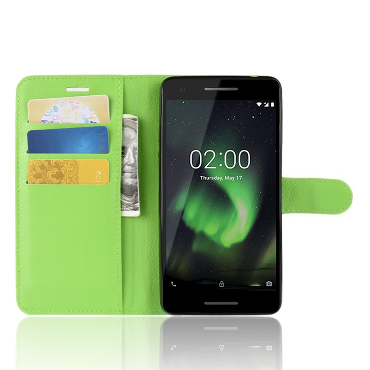 Litchi Skin PU Leather Magnetic Wallet Stand Cell Phone Case for Nokia 2.1 - Green-4