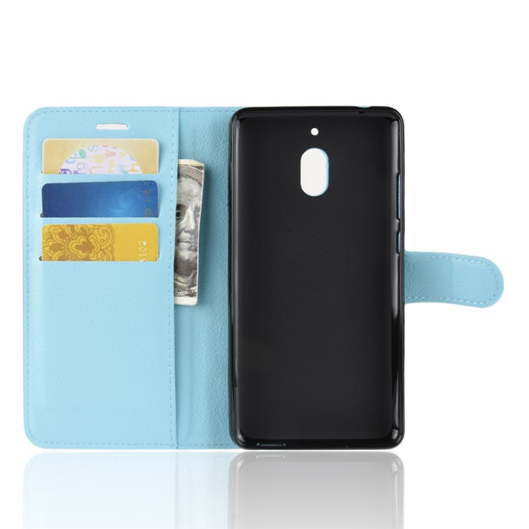 Litchi Skin PU Leather Magnetic Wallet Stand Mobile Phone Shell for Nokia 2.1 - Blue-3