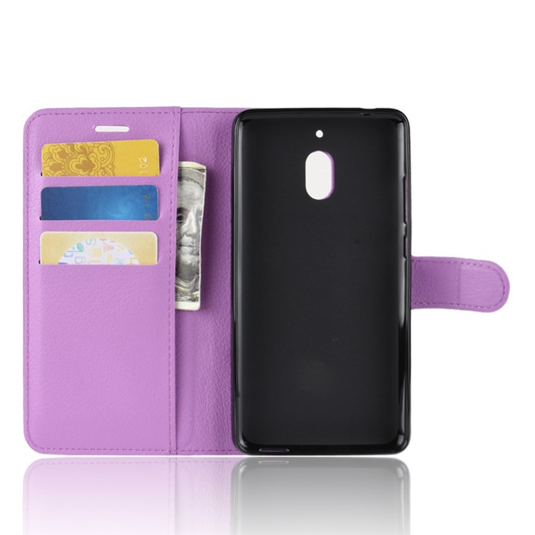 Litchi Skin PU Leather Magnetic Wallet Stand Cell Phone Shell for Nokia 2.1 - Purple-3