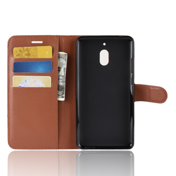 Litchi Skin PU Leather Magnetic Wallet Stand Protoective Case for Nokia 2.1 - Brown-3