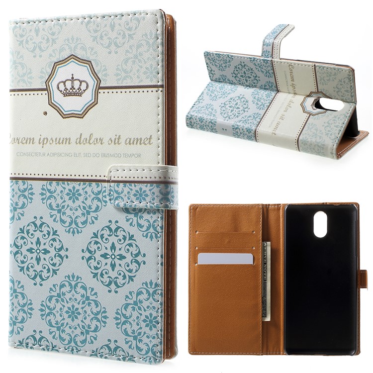 For Nokia 3.1 Pattern Printing Wallet Stand Leather Mobile Protection Casing - Damask Flower-1