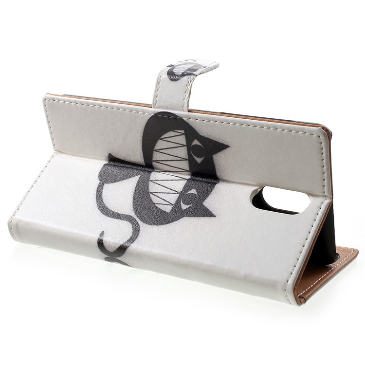 For Nokia 3.1 Pattern Printing Wallet Stand Leather Mobile Protection Case - Grinning Cat-4