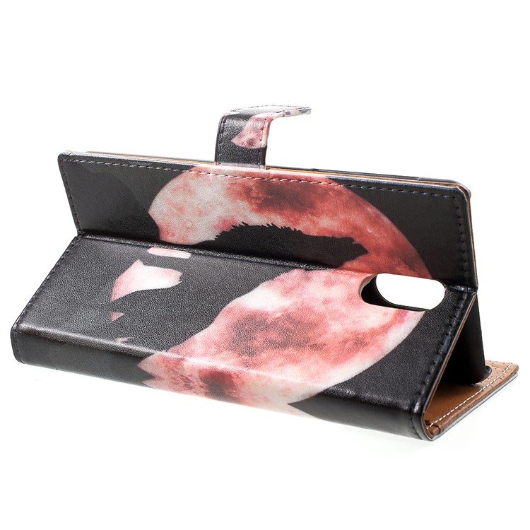 For Nokia 3.1 Pattern Printing Wallet Stand Leather Mobile Protection Shell - Wolf Howling at the Moon-4