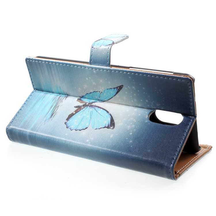 Für Nokia 3.1 Musterdruck Brieftasche Stehen Leder Handyhülle - Blauer Schmetterling-4