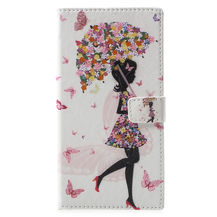 For Nokia 3.1 Pattern Printing Wallet Stand Leather Cellphone Case - Flowered Girl Holding Umbrella-1