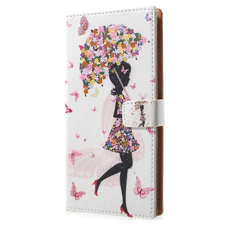For Nokia 3.1 Pattern Printing Wallet Stand Leather Cellphone Case - Flowered Girl Holding Umbrella-2