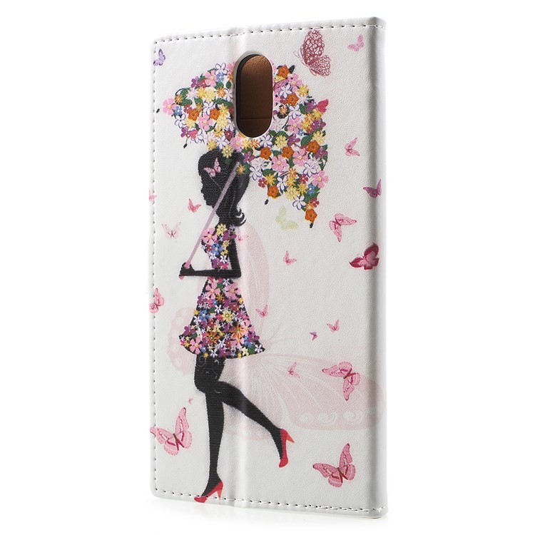 For Nokia 3.1 Pattern Printing Wallet Stand Leather Cellphone Case - Flowered Girl Holding Umbrella-3