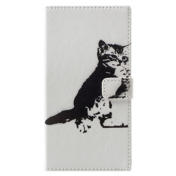 For Nokia 3.1 Pattern Printing Wallet Stand Leather Mobile Case Cover - Black and White Cat-1