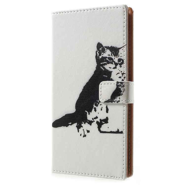 For Nokia 3.1 Pattern Printing Wallet Stand Leather Mobile Case Cover - Black and White Cat-2