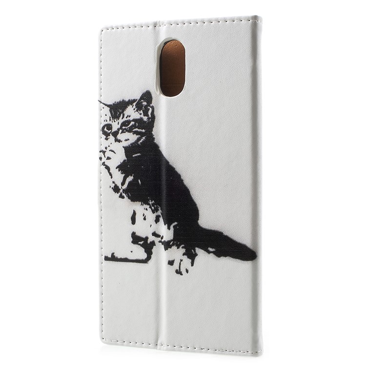For Nokia 3.1 Pattern Printing Wallet Stand Leather Mobile Case Cover - Black and White Cat-3
